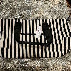 NWT Alice + Olivia Black & White Striped Duffel Bag